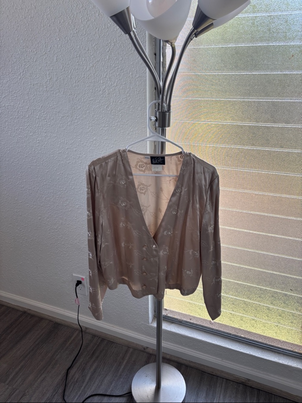 Wild Rose Taupe Satin Button-Front Blazer